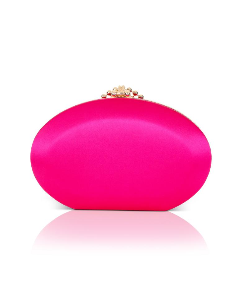 Badgley Mischka Brianna Oval Satin Clutch Bag Hot Pink | Women Evening Bags