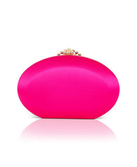 Badgley Mischka Brianna Oval Satin Clutch Bag Hot Pink | Women Evening Bags