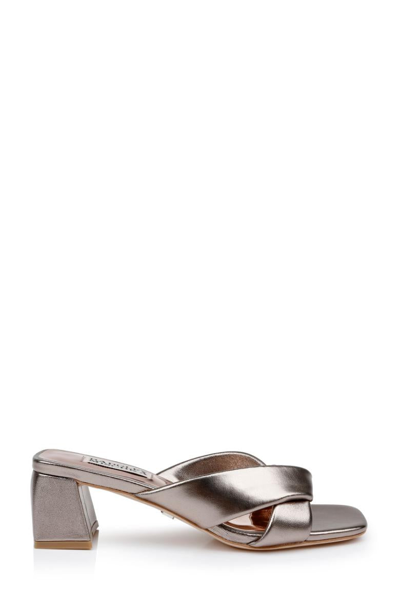 Badgley Mischka Briella II Metallic Crisscross Strap Block Heel Mules Light Bronze | Women Block Heels