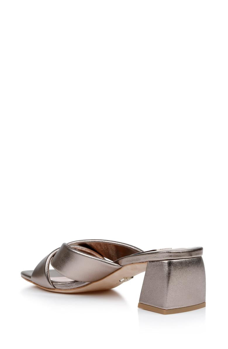 Badgley Mischka Briella II Metallic Crisscross Strap Block Heel Mules Light Bronze | Women Block Heels