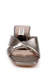 Badgley Mischka Briella II Metallic Crisscross Strap Block Heel Mules Light Bronze | Women Block Heels