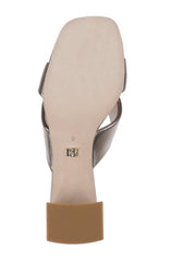 Badgley Mischka Briella II Metallic Crisscross Strap Block Heel Mules Light Bronze | Women Block Heels