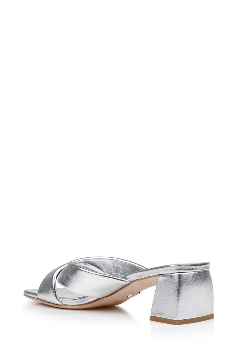 Badgley Mischka Briella II Metallic Crisscross Strap Block Heel Mules Light Bronze | Women Block Heels