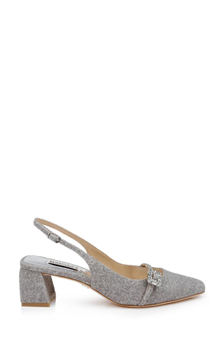 Badgley Mischka Buena Slingback Block Heels With Crystal Buckle Black | Women Block Heels