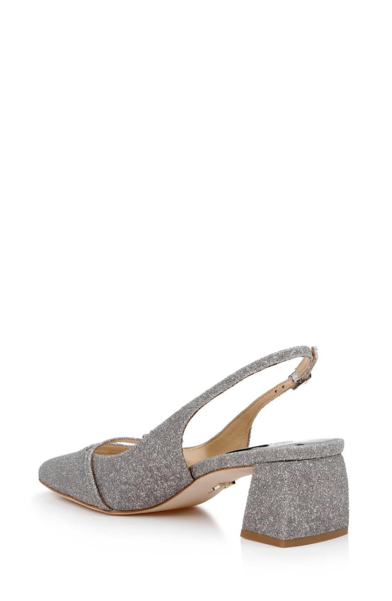 Badgley Mischka Buena Slingback Block Heels With Crystal Buckle Black | Women Block Heels