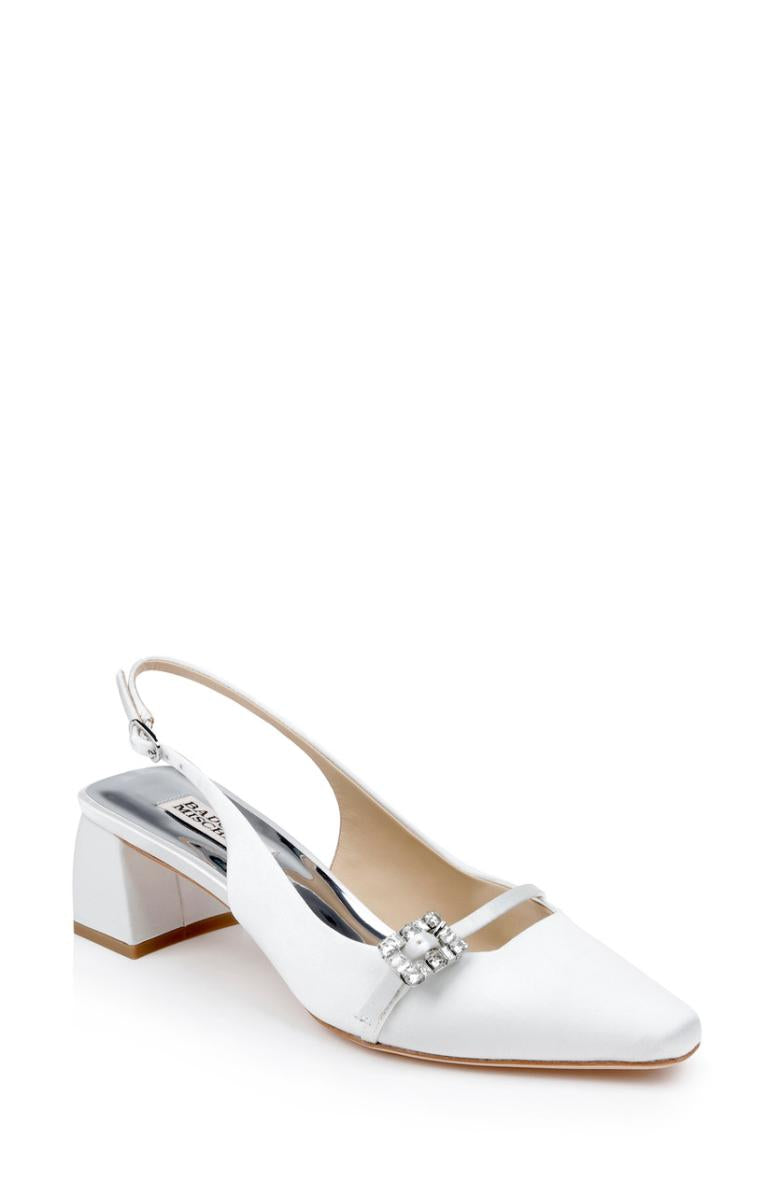 Badgley Mischka Buena Slingback Block Heels With Crystal Buckle Black | Women Block Heels