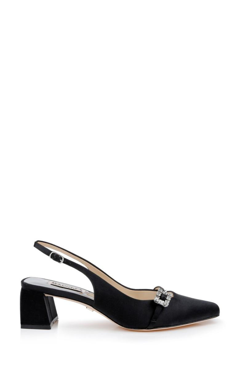 Badgley Mischka Buena Slingback Block Heels With Crystal Buckle Black | Women Block Heels