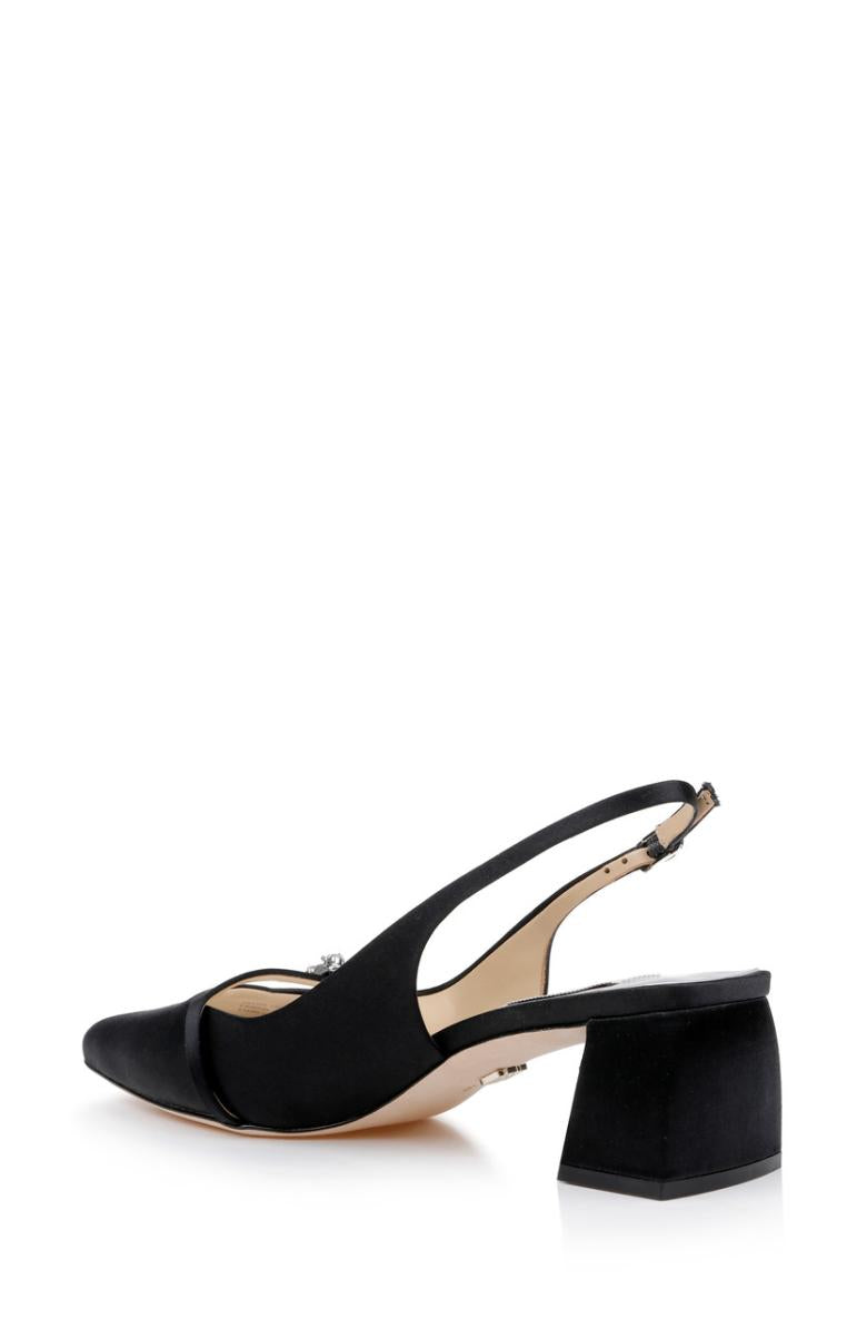 Badgley Mischka Buena Slingback Block Heels With Crystal Buckle Black | Women Block Heels