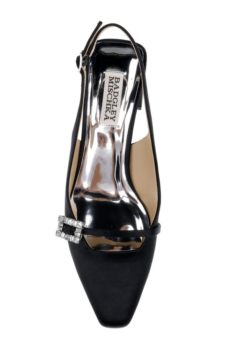 Badgley Mischka Buena Slingback Block Heels With Crystal Buckle Black | Women Block Heels