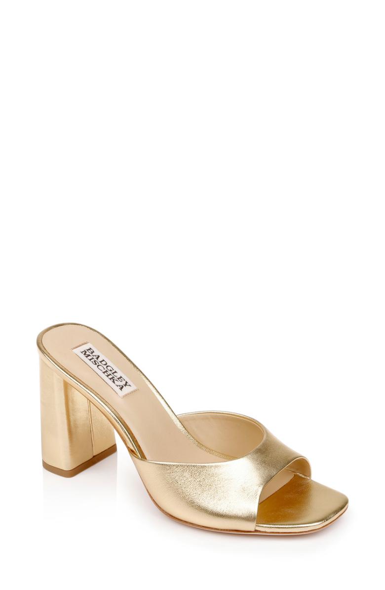 Badgley Mischka Cadence Leather Block Heel Slide Gold | Women Block Heels