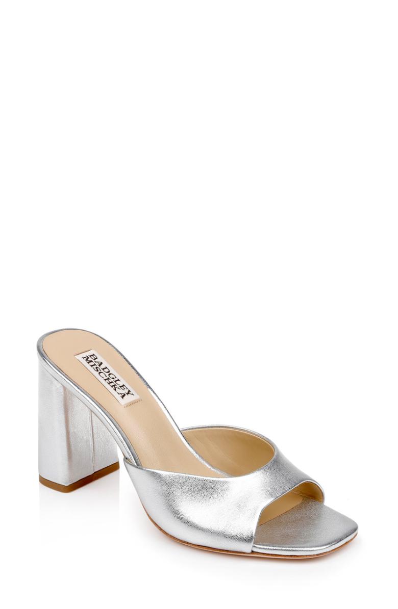 Badgley Mischka Cadence Leather Block Heel Slide Gold | Women Block Heels