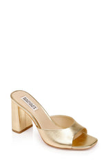 Badgley Mischka Cadence Leather Block Heel Slide Gold | Women Block Heels