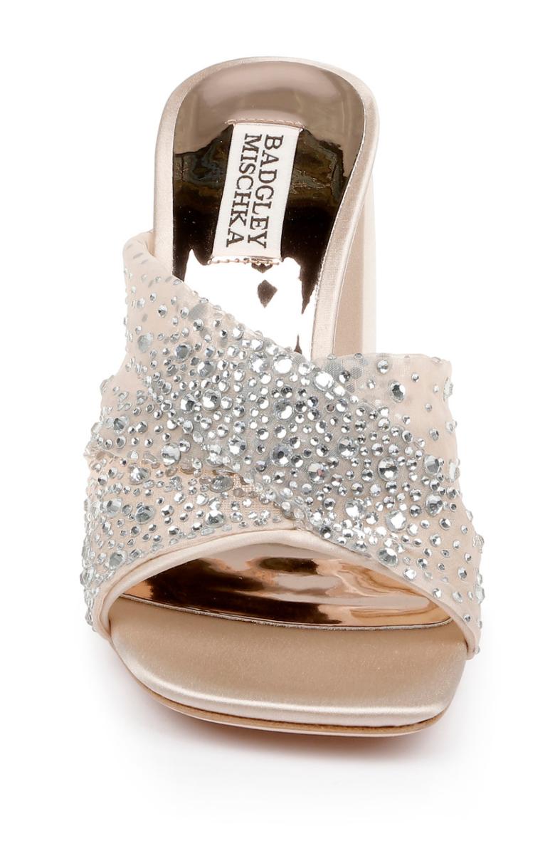 Badgley Mischka Camelia Crystal-Embellished Peep-Toe Mules With Block Heel Nude | Women Block Heels