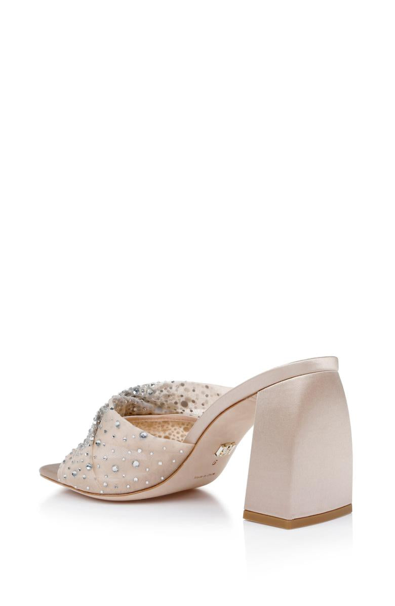 Badgley Mischka Camelia Crystal-Embellished Peep-Toe Mules With Block Heel Nude | Women Block Heels