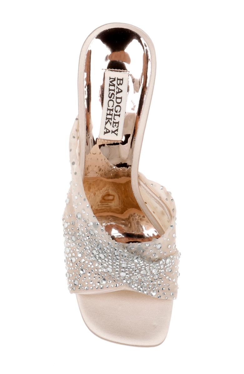 Badgley Mischka Camelia Crystal-Embellished Peep-Toe Mules With Block Heel Nude | Women Block Heels