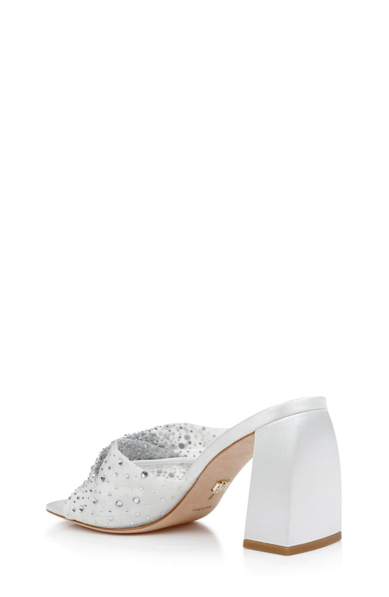 Badgley Mischka Camelia Crystal-Embellished Peep-Toe Mules With Block Heel Nude | Women Block Heels