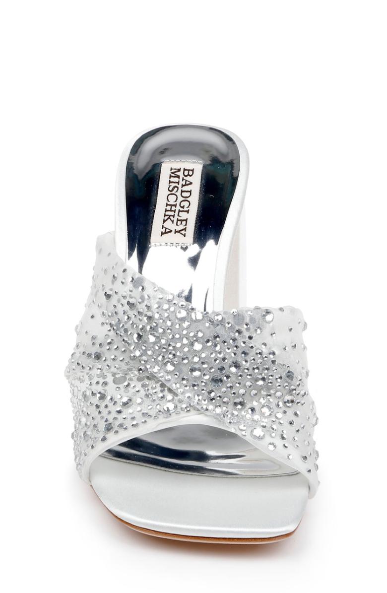 Badgley Mischka Camelia Crystal-Embellished Peep-Toe Mules With Block Heel Nude | Women Block Heels