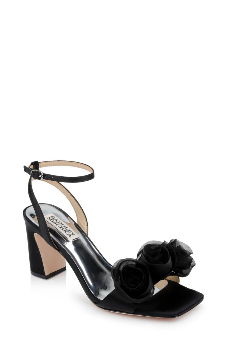 Badgley Mischka Carli Rosette Block Heels Black | Women Block Heels