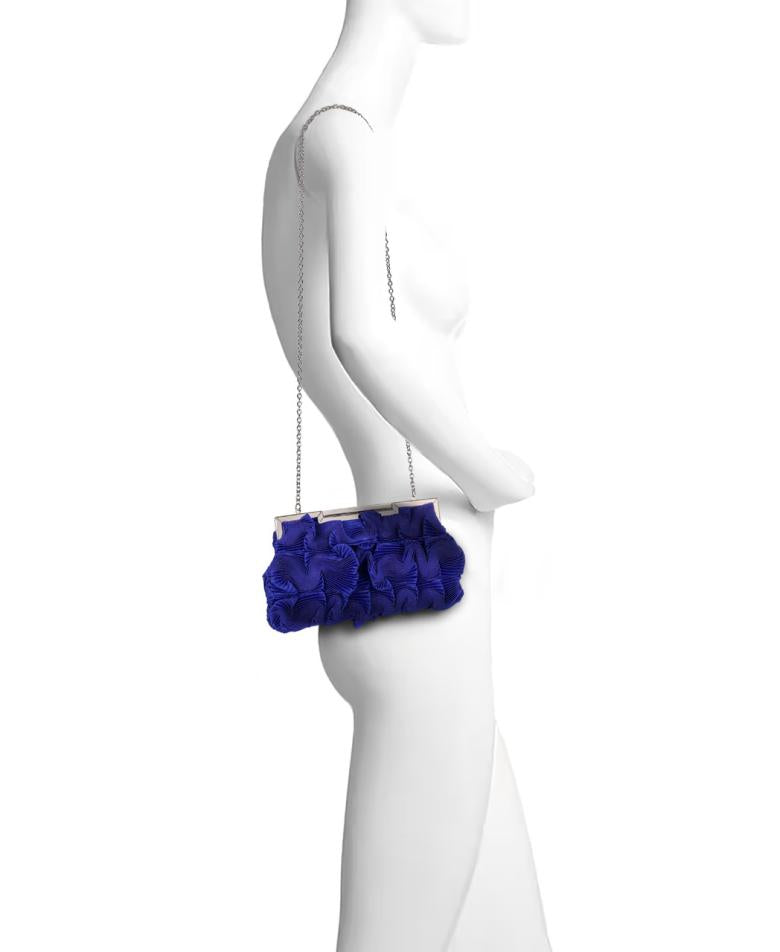 Badgley Mischka Chloe Mini Pleated Satin Pouch Clutch Cobalt | Women Evening Bags