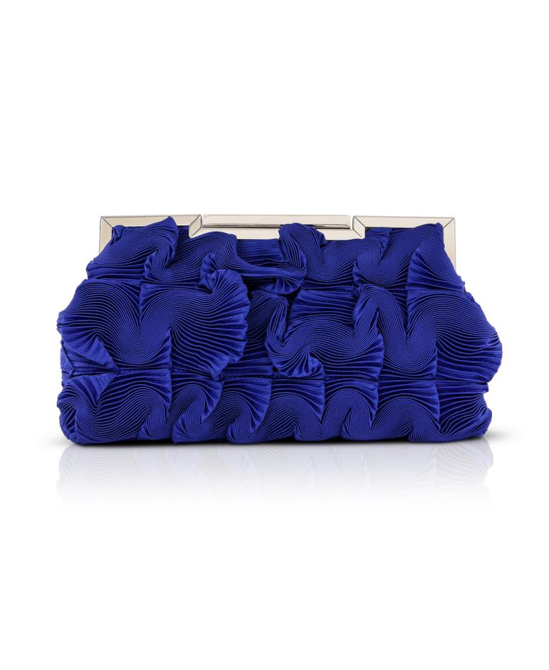 Badgley Mischka Chloe Mini Pleated Satin Pouch Clutch Cobalt | Women Evening Bags