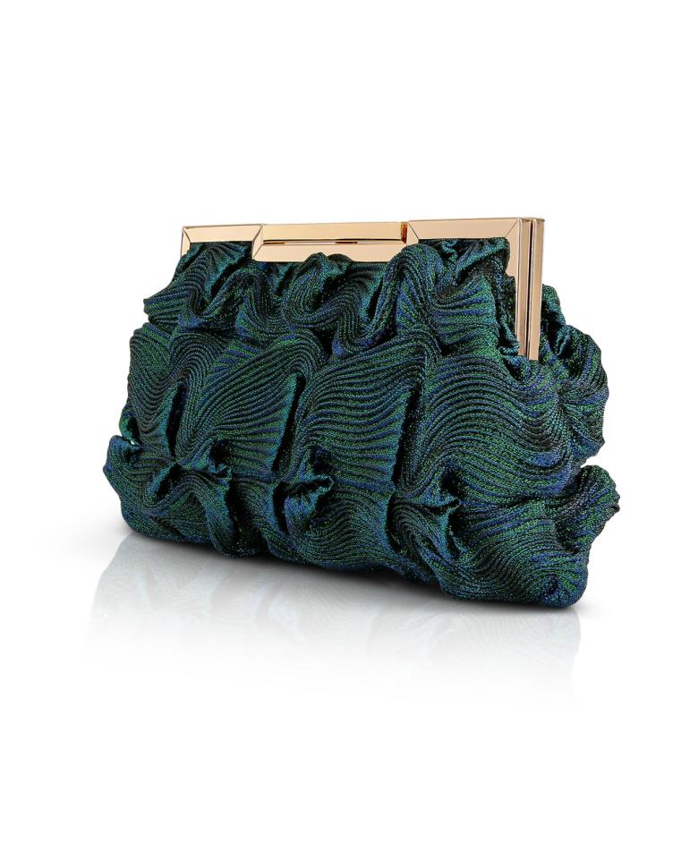 Badgley Mischka Chloe Mini Pleated Satin Pouch Clutch Cobalt | Women Evening Bags