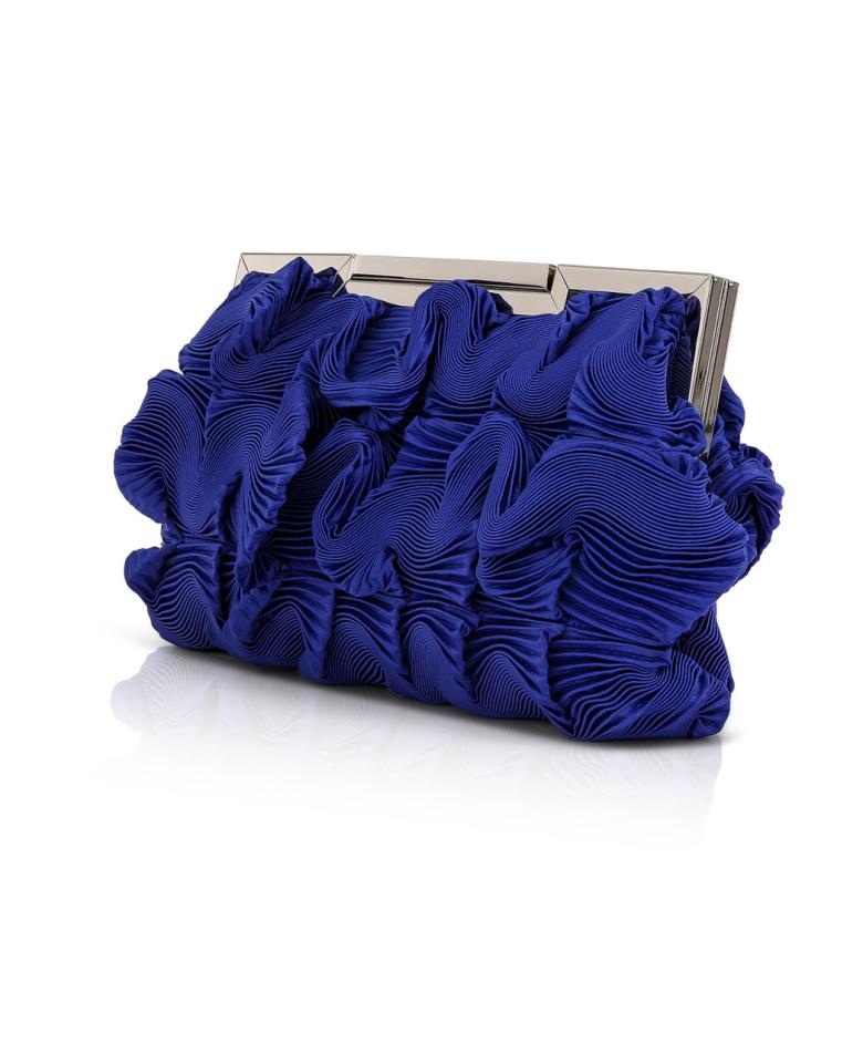 Badgley Mischka Chloe Mini Pleated Satin Pouch Clutch Cobalt | Women Evening Bags