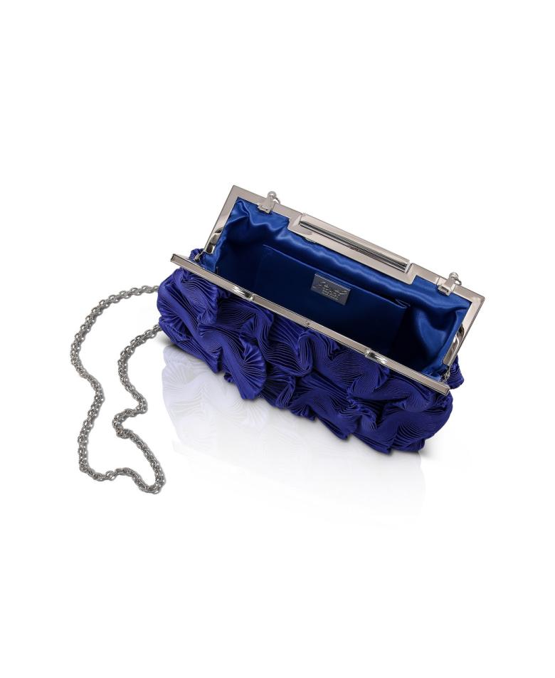 Badgley Mischka Chloe Mini Pleated Satin Pouch Clutch Cobalt | Women Evening Bags