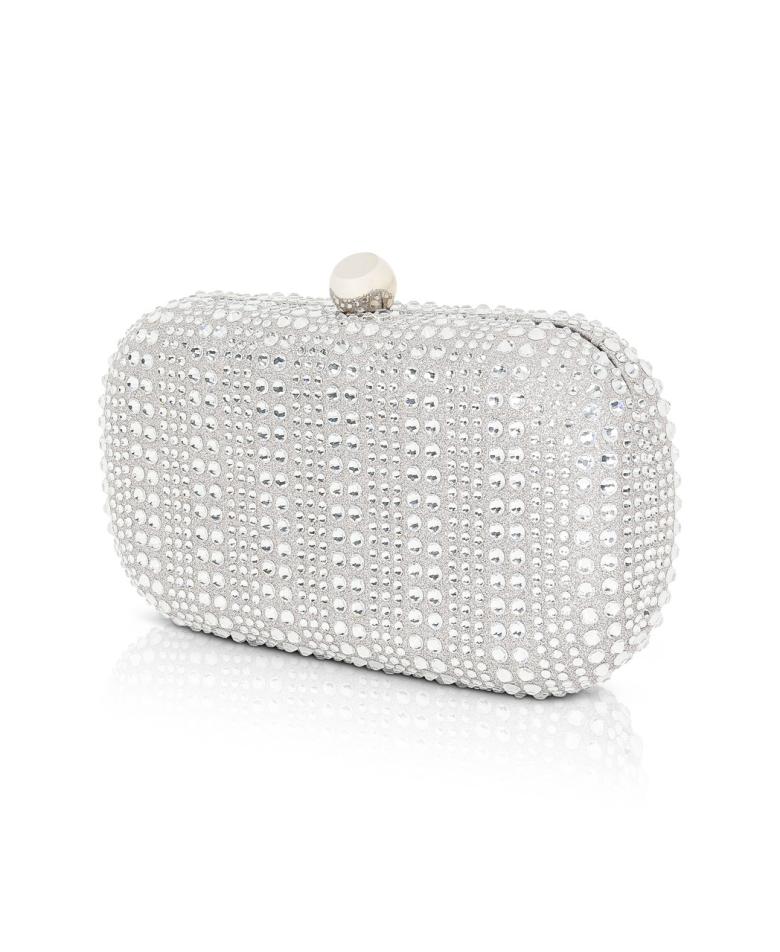 Badgley Mischka Christy Micro Glitter And Crystal Minaudiere Silver | Women Evening Bags