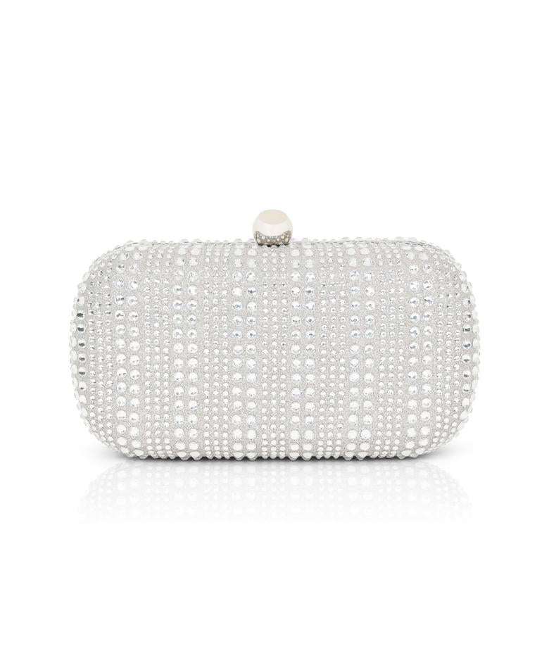 Badgley Mischka Christy Micro Glitter And Crystal Minaudiere Silver | Women Evening Bags