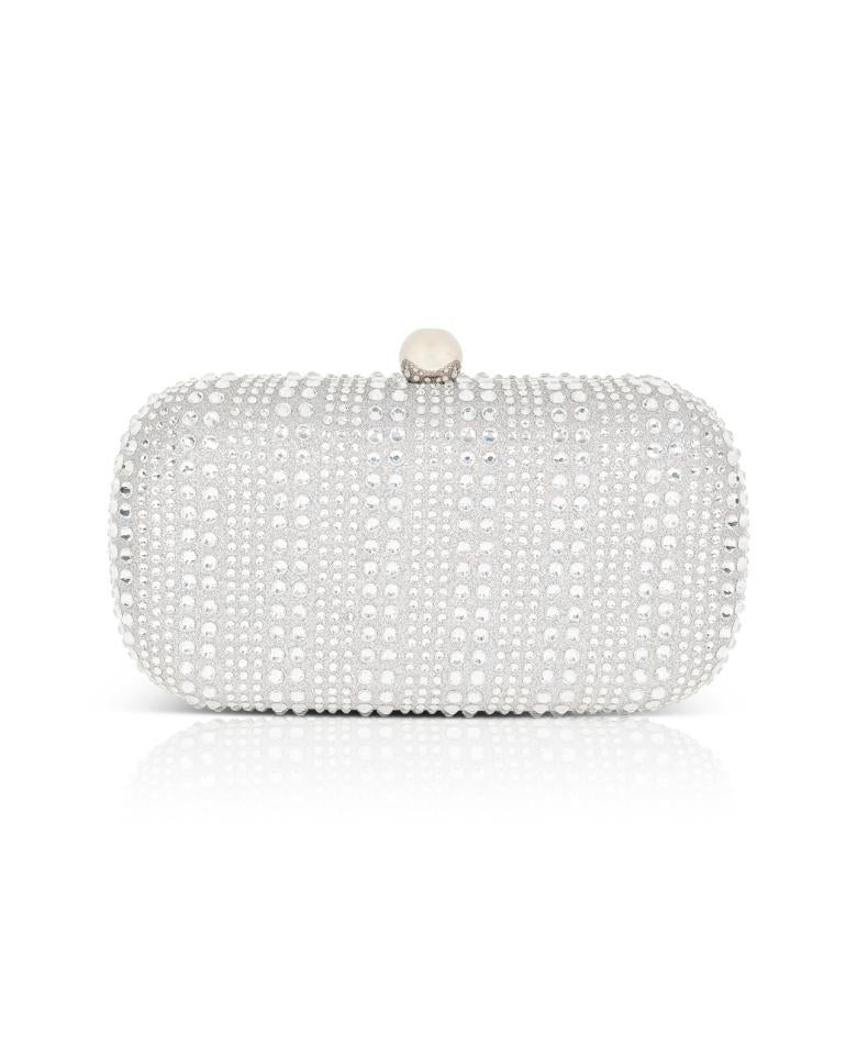 Badgley Mischka Christy Micro Glitter And Crystal Minaudiere Silver | Women Evening Bags
