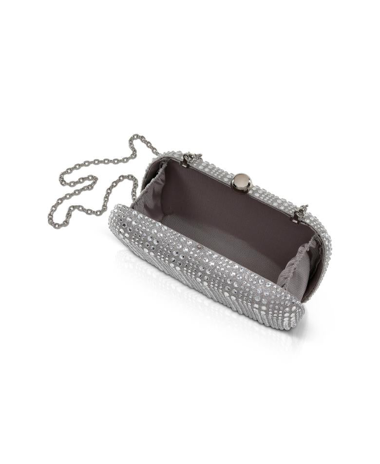 Badgley Mischka Christy Micro Glitter And Crystal Minaudiere Silver | Women Evening Bags