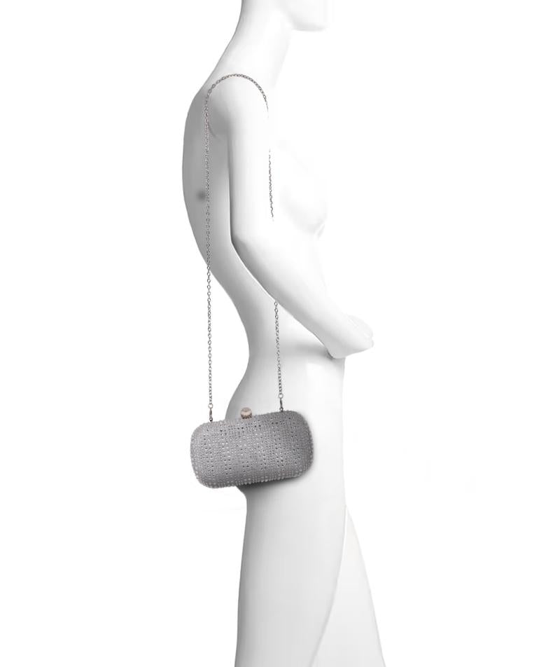 Badgley Mischka Christy Micro Glitter And Crystal Minaudiere Silver | Women Evening Bags