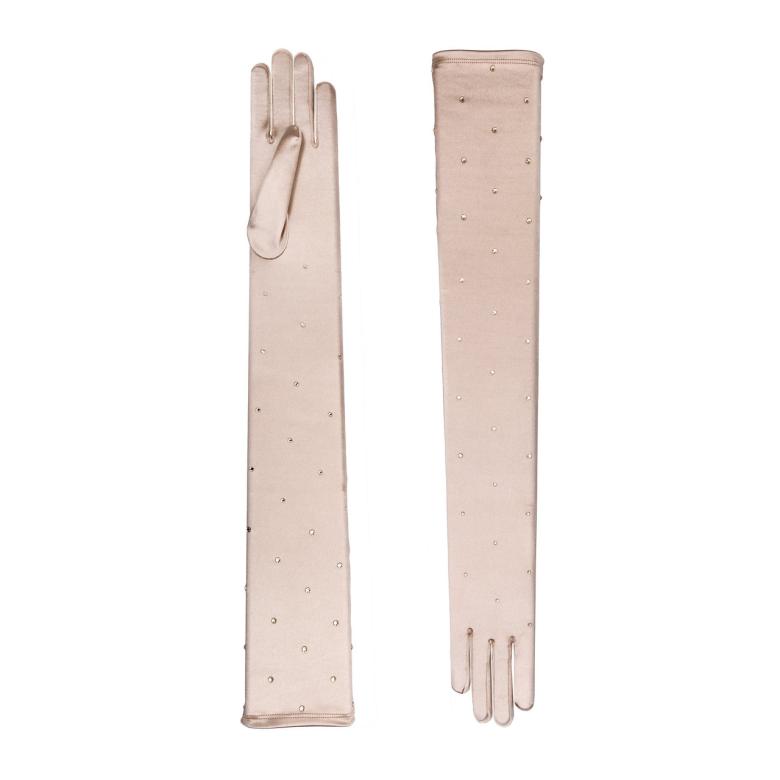 Badgley Mischka Chrysanthi Crystal Satin Opera Glove Azure | Women Gloves