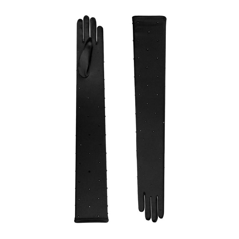 Badgley Mischka Chrysanthi Crystal Satin Opera Glove Azure | Women Gloves