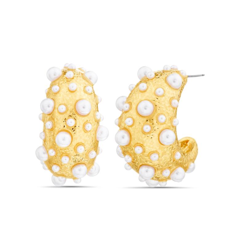 Badgley Mischka Chunky Metal Pearl C Hoop Earring | Women Fashion Jewelry