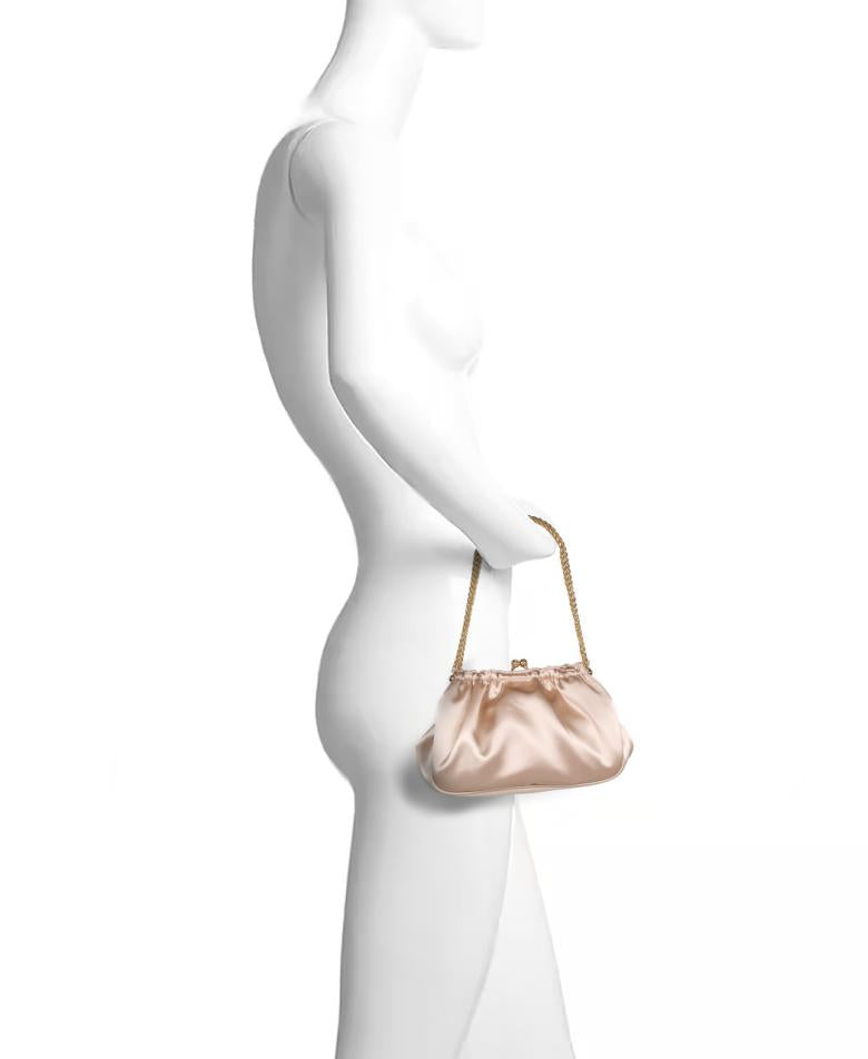 Badgley Mischka Cosima Satin Kisslock Framed Clutch Champagne | Women Evening Bags