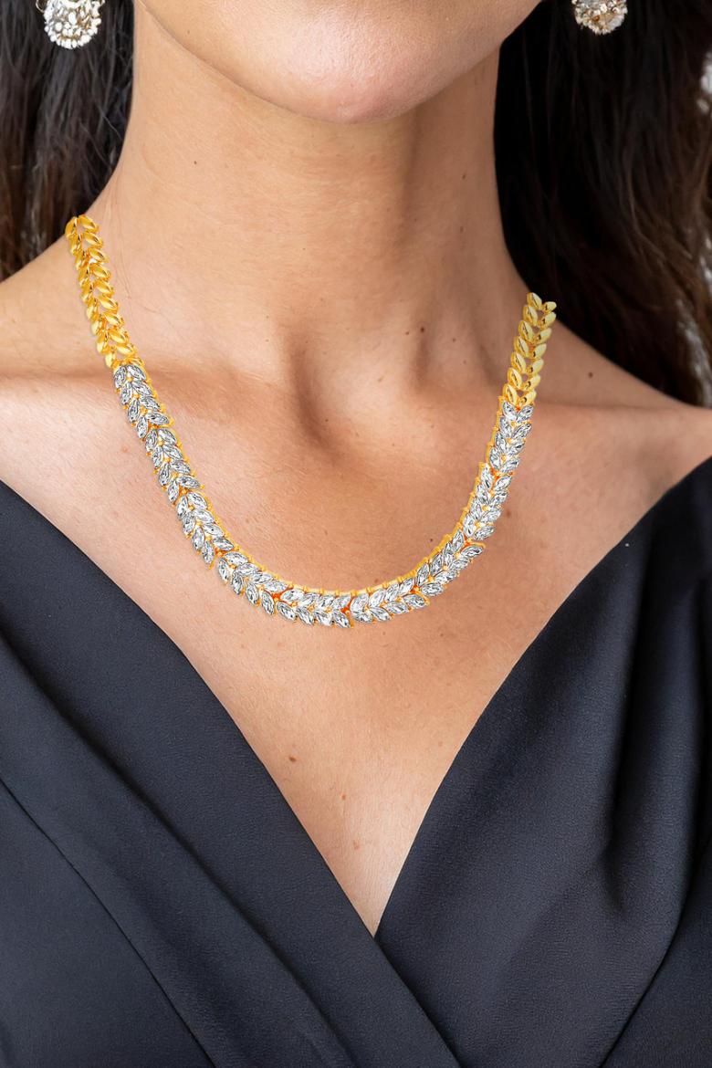 Badgley Mischka Crystal Stone Leaf Necklace | Women Fashion Jewelry