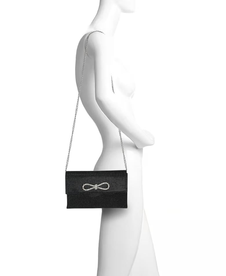 Badgley Mischka Dakota Sparkle Jacquard Envelope With Crystal Bow Silver | Women Evening Bags