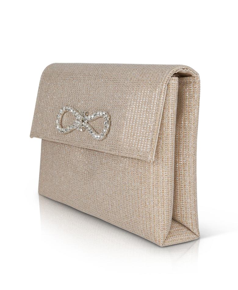 Badgley Mischka Dakota Sparkle Jacquard Envelope With Crystal Bow Silver | Women Evening Bags