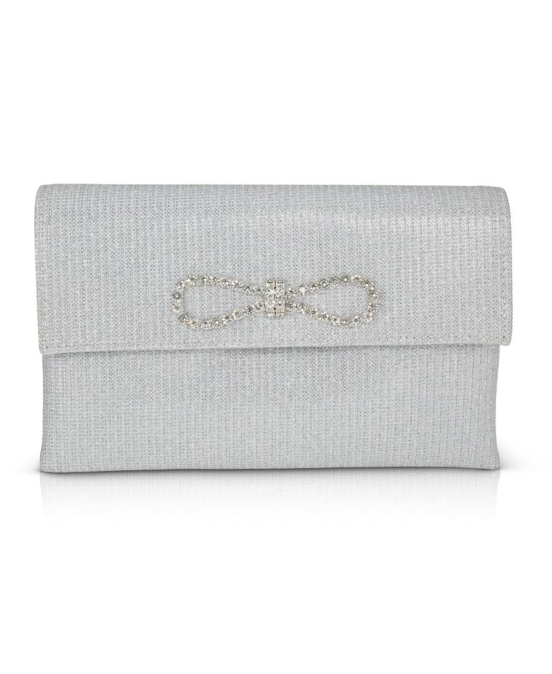 Badgley Mischka Dakota Sparkle Jacquard Envelope With Crystal Bow Silver | Women Evening Bags