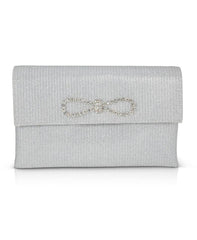 Badgley Mischka Dakota Sparkle Jacquard Envelope With Crystal Bow Silver | Women Evening Bags