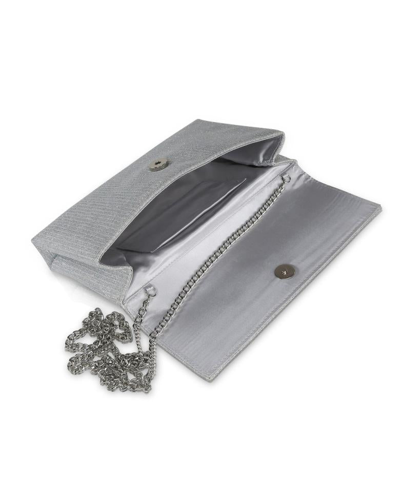 Badgley Mischka Dakota Sparkle Jacquard Envelope With Crystal Bow Silver | Women Evening Bags