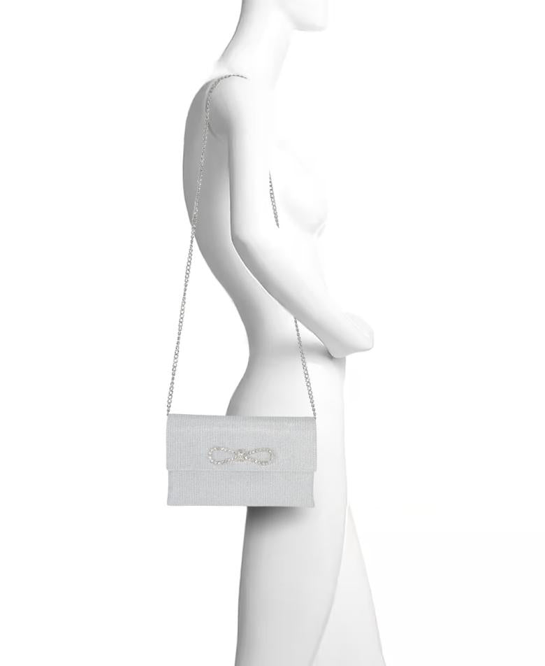 Badgley Mischka Dakota Sparkle Jacquard Envelope With Crystal Bow Silver | Women Evening Bags