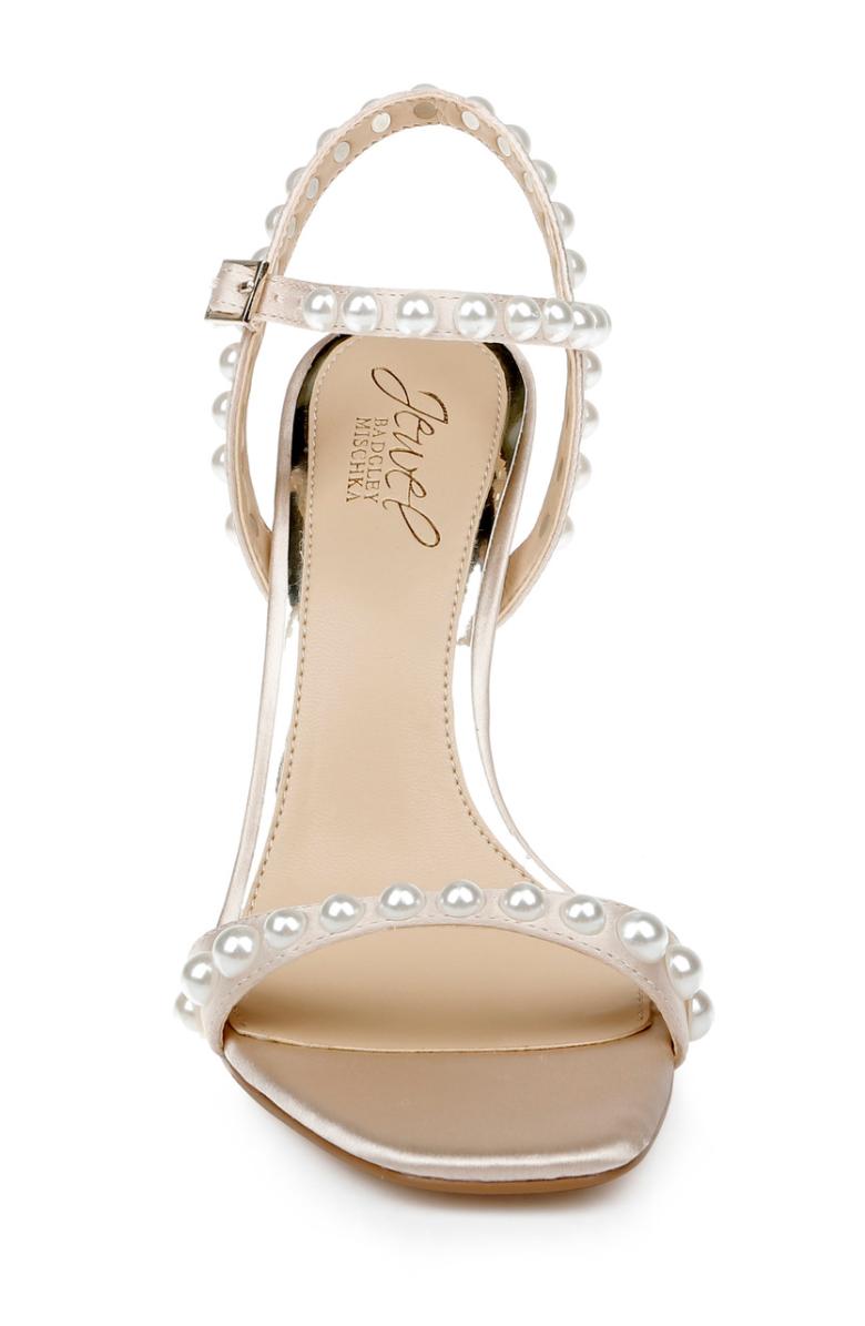 Badgley Mischka Damaris Pearl Embellished Stiletto Sandal Champagne | Women Stiletto