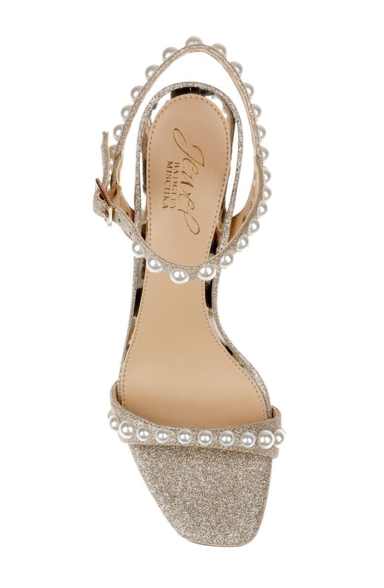 Badgley Mischka Damaris Pearl Embellished Stiletto Sandal Champagne | Women Stiletto