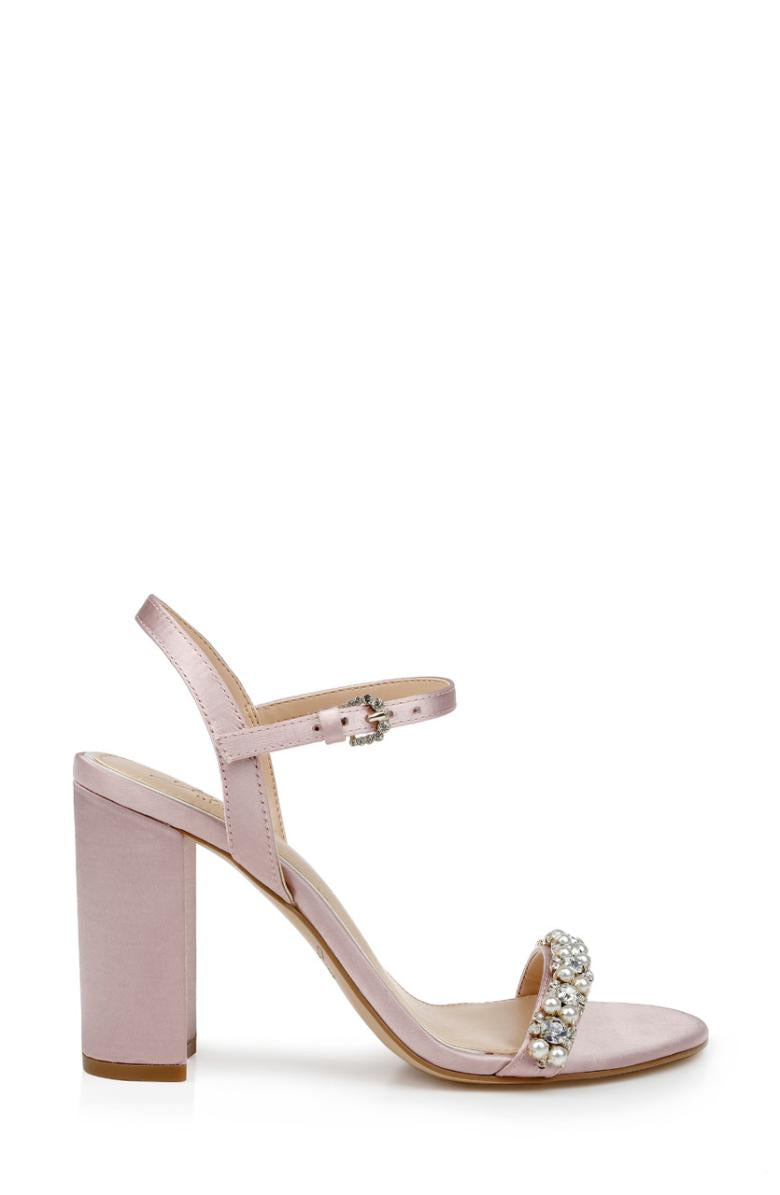 Badgley Mischka Dee Pearl And Crystal High Block Heels Pastel Pink | Women Block Heels