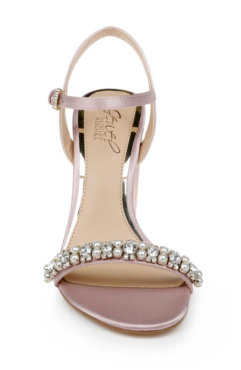 Badgley Mischka Dee Pearl And Crystal High Block Heels Pastel Pink | Women Block Heels