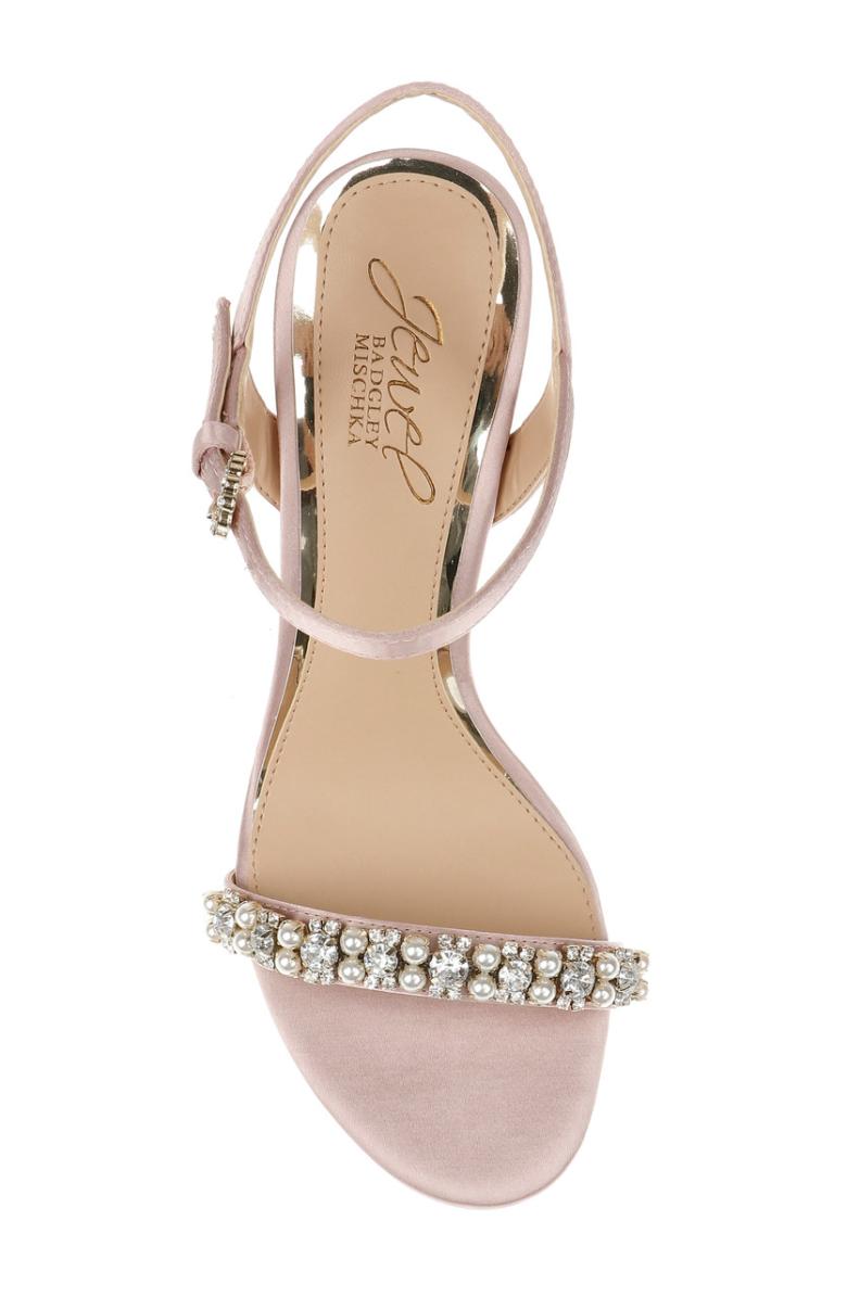 Badgley Mischka Dee Pearl And Crystal High Block Heels Pastel Pink | Women Block Heels