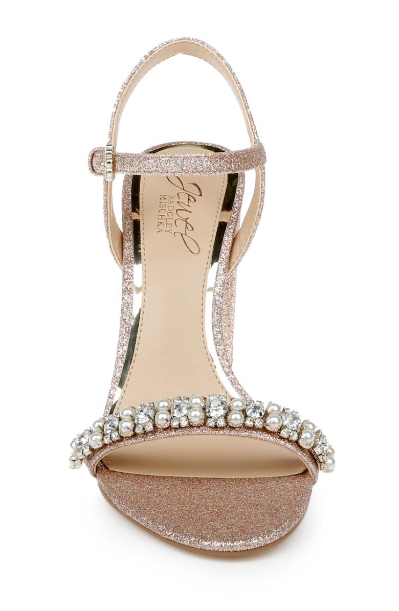 Badgley Mischka Dee Pearl And Crystal High Block Heels Pastel Pink | Women Block Heels