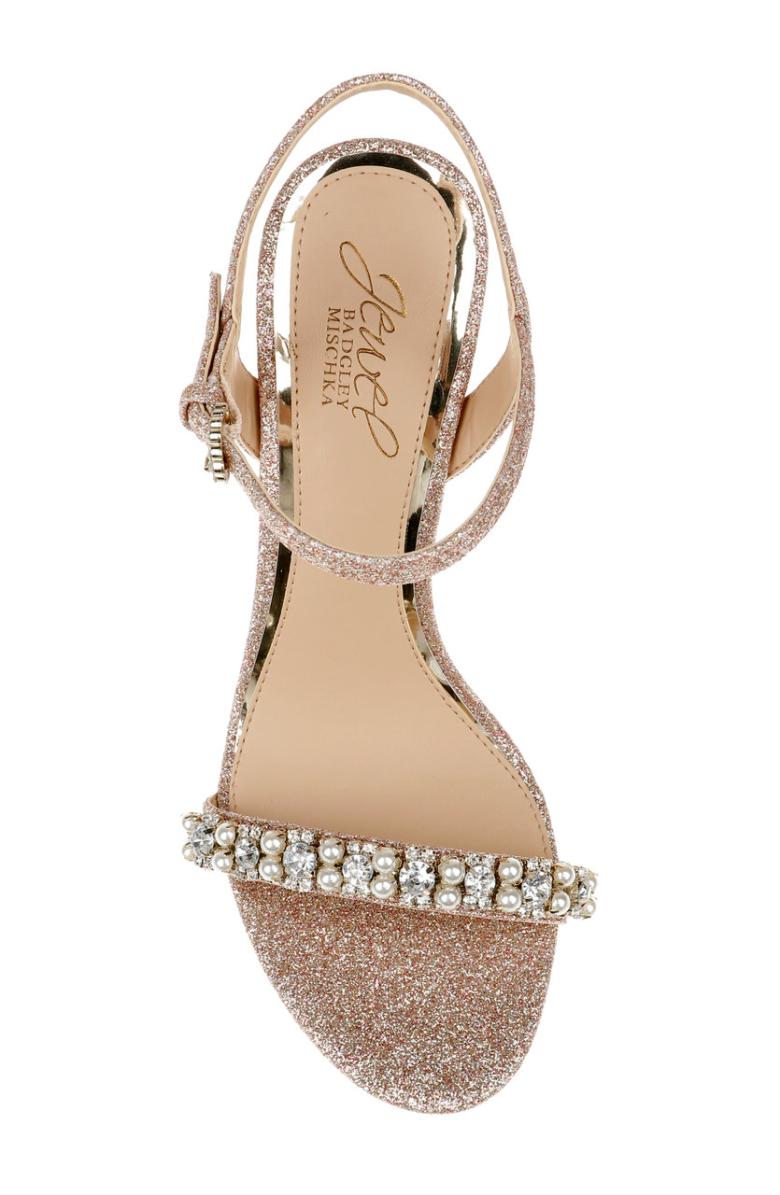Badgley Mischka Dee Pearl And Crystal High Block Heels Pastel Pink | Women Block Heels